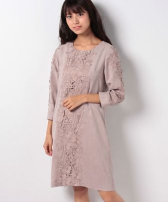 ＜ローズティアラ＞ フラワーレース使いスエードチュニックワンピース ピンク 【三越・伊勢丹/公式】