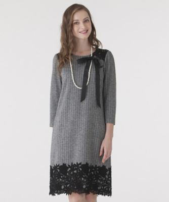 ＜ローズティアラ＞ ウールジャガードストライプチュニックワンピース グレー 【三越・伊勢丹/公式】