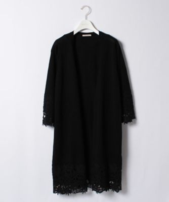 ＜ローズティアラL＞ 大きいサイズ 裾レースロングニットカーディガン クロ 【三越・伊勢丹/公式】