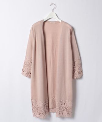 ＜ローズティアラL＞ 大きいサイズ 裾レースロングニットカーディガン ピンク 【三越・伊勢丹/公式】