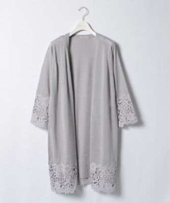 ＜ローズティアラL＞ 大きいサイズ 裾レースロングニットカーディガン パイングリーン 【三越・伊勢丹/公式】