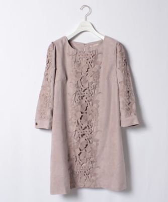 ＜ローズティアラL＞ 大きいサイズ フラワーレース使いスエードチュニックワンピース ピンク 【三越・伊勢丹/公式】