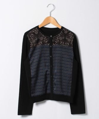 ＜レリアン プラスハウス＞ 大きいサイズ プリント切替えカ-ディガン ネービーブルー 【三越・伊勢丹/公式】