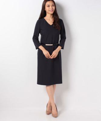 ＜レリアン プラスハウス＞ 大きいサイズ 7分袖ワンピース ネービーブルー 【三越・伊勢丹/公式】