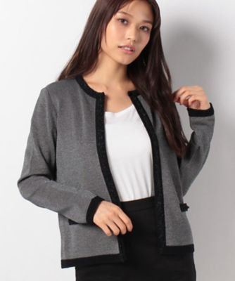 ＜レリアン プラスハウス＞ 大きいサイズ 配色カ-ディガン グレー 【三越・伊勢丹/公式】