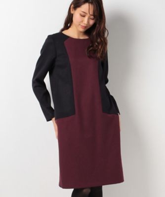 ＜CARA O CRUZ＞ ブロッキングワンピース ワイン 【三越・伊勢丹/公式】