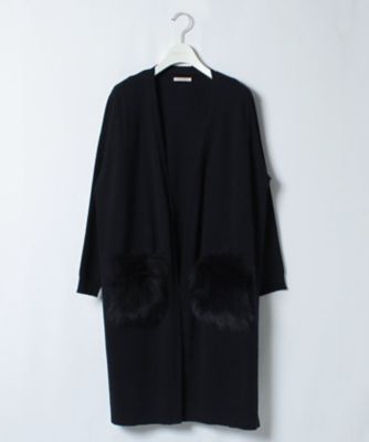 ＜ローズティアラL＞ 大きいサイズ ファーポケットロングニットカーディガン ネービーブルー 【三越・伊勢丹/公式】