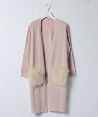 ＜ローズティアラL＞ 大きいサイズ ファーポケットロングニットカーディガン ピンク 【三越・伊勢丹/公式】