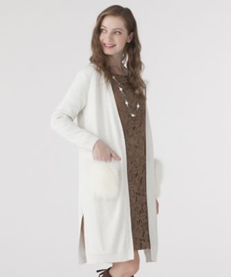 ＜ローズティアラ＞ ファーポケットロングニットカーディガン シロ 【三越・伊勢丹/公式】