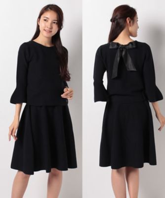 ＜ローズティアラ＞ 【セットアップ対応商品】バックリボンディティールフレア袖ニットトップス ネービーブルー 【三越・伊勢丹/公式】