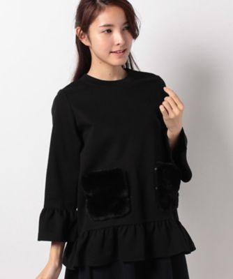 ＜ローズティアラ＞ ファーポケットフレアー袖プルオーバー クロ 【三越・伊勢丹/公式】