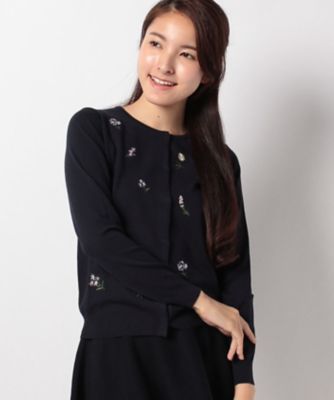 ＜ローズティアラ＞ フラワー刺繍ニットカーディガン ネービーブルー 【三越・伊勢丹/公式】