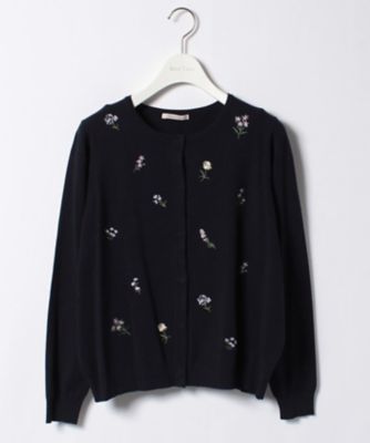 ＜ローズティアラL＞ 大きいサイズ フラワー刺繍ニットカーディガン ネービーブルー 【三越・伊勢丹/公式】