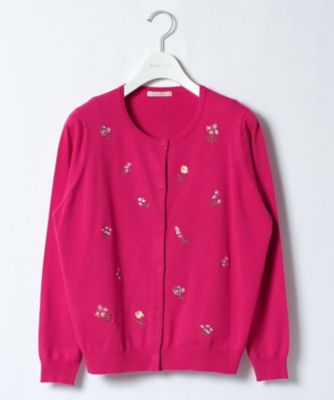 ＜ローズティアラL＞ 大きいサイズ フラワー刺繍ニットカーディガン アカ 【三越・伊勢丹/公式】