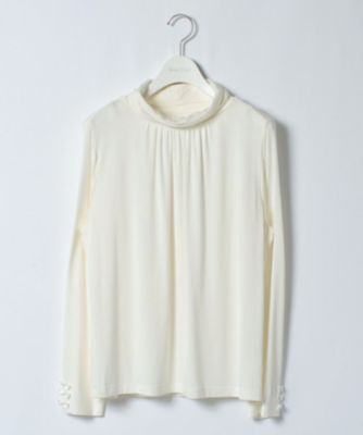 ＜ローズティアラL＞ 大きいサイズ 袖リボン使いタートルネックカットソー シロ 【三越・伊勢丹/公式】