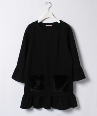 ＜ローズティアラL＞ 大きいサイズ ファーポケットフレアー袖プルオーバー クロ 【三越・伊勢丹/公式】