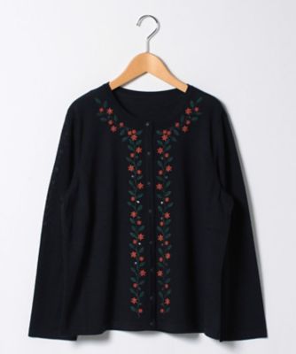 ＜レリアン プラスハウス＞ 大きいサイズ フラワー刺繍カーディガン ネービーブルー 【三越・伊勢丹/公式】