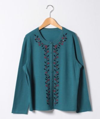 ＜レリアン プラスハウス＞ 大きいサイズ フラワー刺繍カーディガン ミドリ 【三越・伊勢丹/公式】