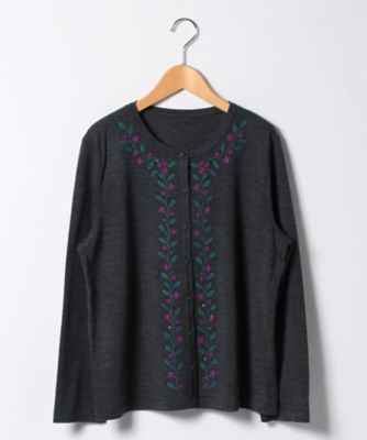 ＜レリアン プラスハウス＞ 大きいサイズ フラワー刺繍カーディガン グレー 【三越・伊勢丹/公式】