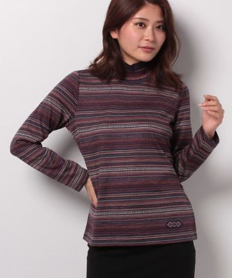 ＜レリアン プラスハウス＞ 大きいサイズ 柄ボーダーハイネックトップス アオ 【三越・伊勢丹/公式】