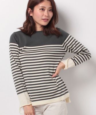 ＜レリアン プラスハウス＞ 大きいサイズ ボーダー柄ニットプルオーバー グレー 【三越・伊勢丹/公式】