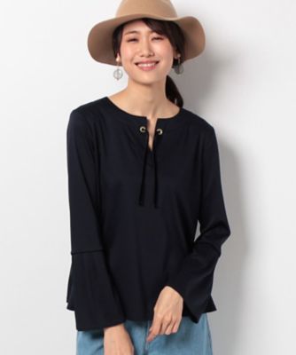 ＜CARA O CRUZ＞ フォークロアカットソー ネービーブルー 【三越・伊勢丹/公式】