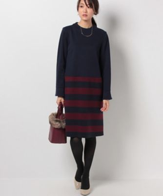 ＜CARA O CRUZ＞ ボーダー切替ワンピース ワイン 【三越・伊勢丹/公式】
