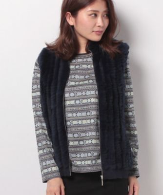 ＜レリアン プラスハウス＞ 大きいサイズ レッキスラビットファーxニットベスト ネービーブルー 【三越・伊勢丹/公式】