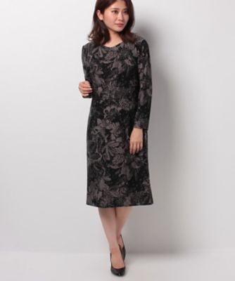 ＜レリアン/Leilian＞ 総柄プリントワンピース クロ 【三越・伊勢丹/公式】