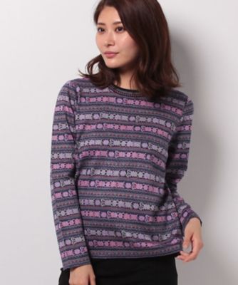 ＜レリアン/Leilian＞ 柄ボーダーカットソー パープル 【三越・伊勢丹/公式】