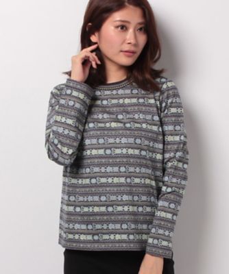 ＜レリアン/Leilian＞ 柄ボーダーカットソー サックス 【三越・伊勢丹/公式】