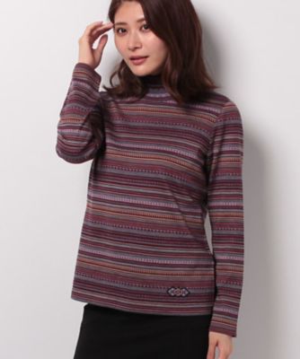 ＜レリアン/Leilian＞ 柄ボーダーハイネックトップス ワイン 【三越・伊勢丹/公式】