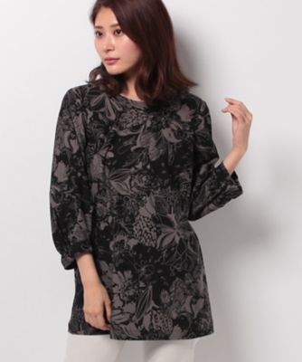 ＜レリアン/Leilian＞ フラワープリント7分袖ブラウス クロ 【三越・伊勢丹/公式】