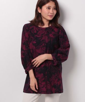＜レリアン プラスハウス＞ 大きいサイズ フラワープリント7分袖ブラウス ワイン 【三越・伊勢丹/公式】