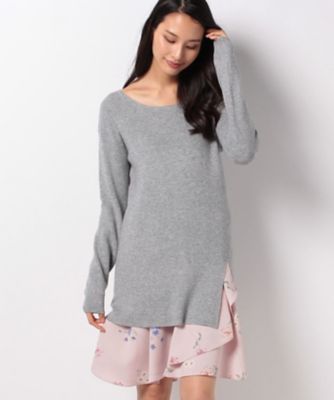 ＜ローズティアラ＞ ロングニット&フラワープリントフリルキャミワンピース グレー 【三越・伊勢丹/公式】