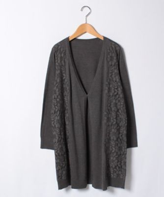 ＜レリアン プラスハウス＞ 大きいサイズ サイドレースカーディガン グレー 【三越・伊勢丹/公式】