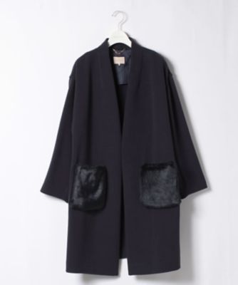 ＜ローズティアラL＞ 大きいサイズ Lサイズ ファーポケットラグランスリーブコーディガン ネービーブルー 【三越・伊勢丹/公式】