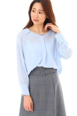 ＜ナチュラル ビューティー/NATURAL BEAUTY＞ パウダーストレッチサテンブラウス(0187210911) ブルー 【三越・伊勢丹/公式】