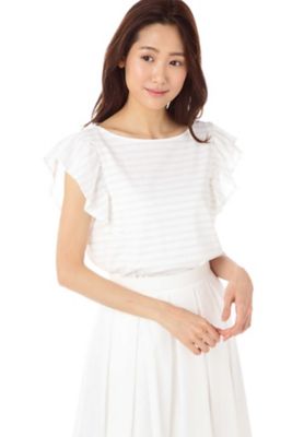 ＜ナチュラル ビューティー/NATURAL BEAUTY＞ ラメボーダーカットソー(0187260700) ホワイト 【三越・伊勢丹/公式】