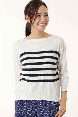 【SALE（三越）】＜HUMAN WOMAN＞ 3/60 コットンボーダー天竺ニット(0777170407) ホワイト 【三越・伊勢丹/公式】
