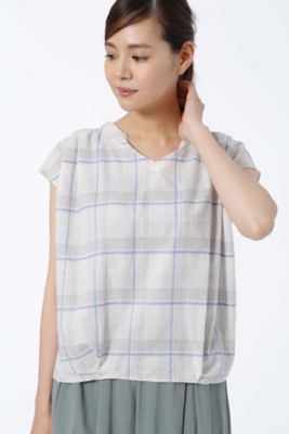 ＜HUMAN WOMAN＞ C/SIローンチェックブラウス(0777210600) グレー 【三越・伊勢丹/公式】