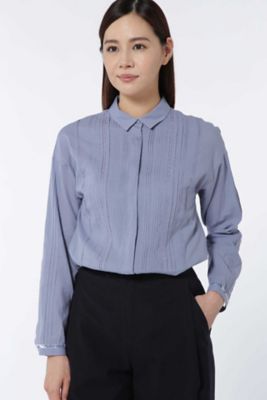 ＜HUMAN WOMAN＞ レースxピンタック シャツ衿ブラウス(0777210906) ブルー 【三越・伊勢丹/公式】