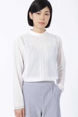 ＜HUMAN WOMAN＞ ピンタック スタンド衿ブラウス(0777210907) ホワイト 【三越・伊勢丹/公式】
