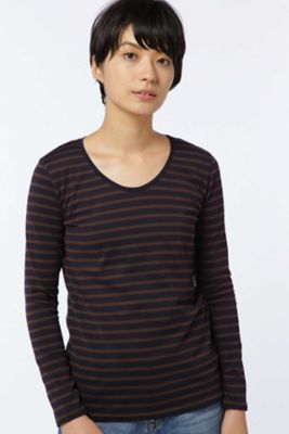 ＜HUMAN WOMAN＞ 60/2ガス焼天竺ボーダーカットソー(0777260807) ネービー 【三越・伊勢丹/公式】