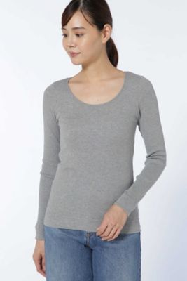 ＜HUMAN WOMAN＞ スビン丸胴テレコクルーネック(0777260914) グレー 【三越・伊勢丹/公式】