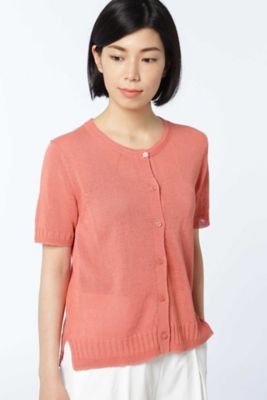 ＜HUMAN WOMAN＞ ミドルゲージギマ 半袖クルーカーディガン(0777270601) ピンク 【三越・伊勢丹/公式】