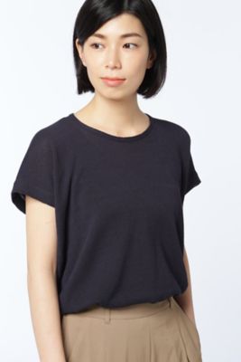 【SALE（三越）】＜HUMAN WOMAN＞ ミドルゲージギマ 半袖クループルオーバー(0777270602) ブラック 【三越・伊勢丹/公式】