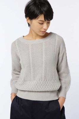 ＜HUMAN WOMAN＞ バルーンコットン ケーブル柄プルオーバー(0777270811) グレー 【三越・伊勢丹/公式】