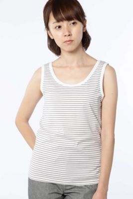 ＜HUMAN WOMAN＞ 50/2新きょう綿天ボーダータンクトップ(0777960602) グレー 【三越・伊勢丹/公式】