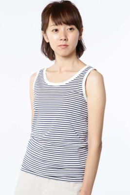 ＜HUMAN WOMAN＞ 50/2新きょう綿天ボーダータンクトップ(0777960602) ネービー 【三越・伊勢丹/公式】